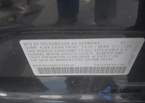 2012 Volkswagen Cc Lux Limited z USA, uszkodzony, nr VIN WVWHN7AN6CE508830